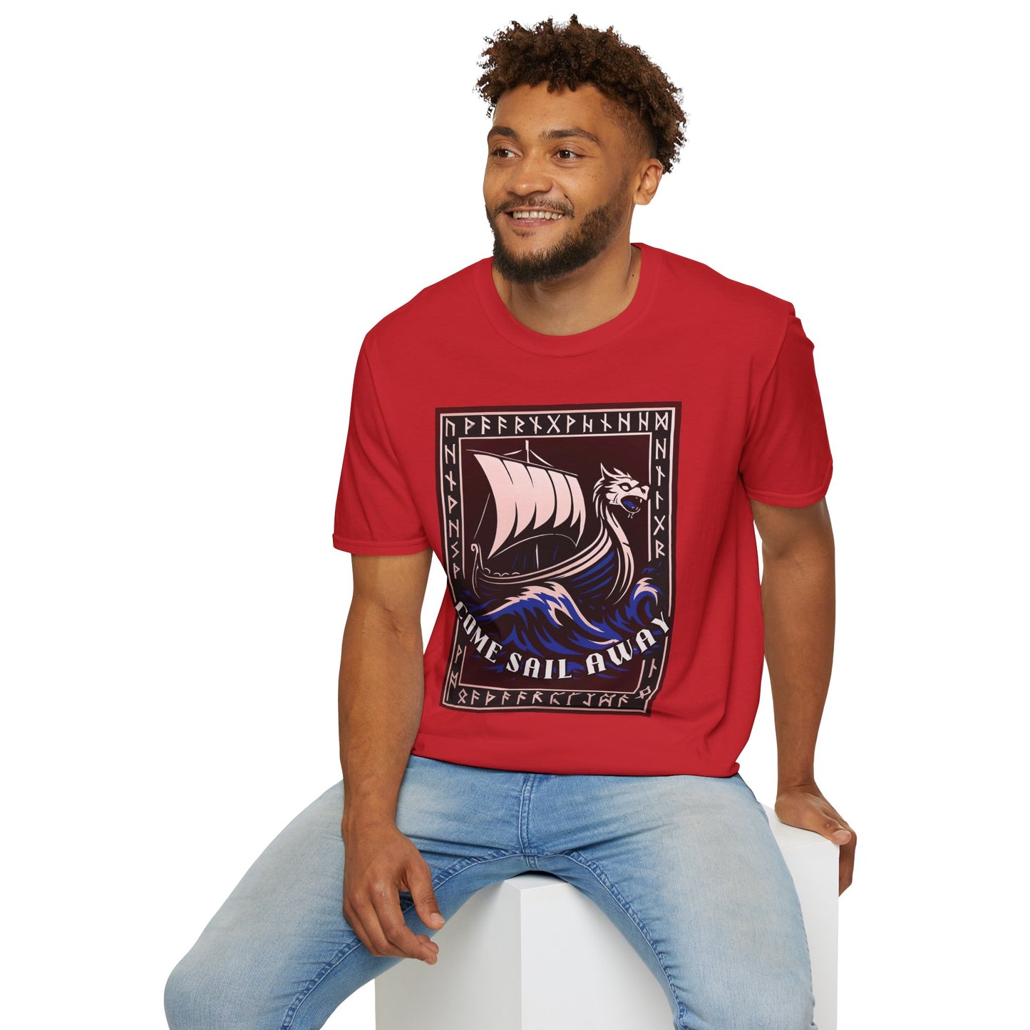 Nordic Runes Viking Ship - Unisex Softstyle T-Shirt