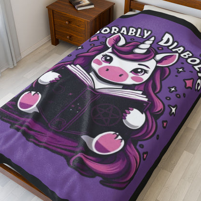 Adorably Diabolic Unicorn - Velveteen Plush Blanket