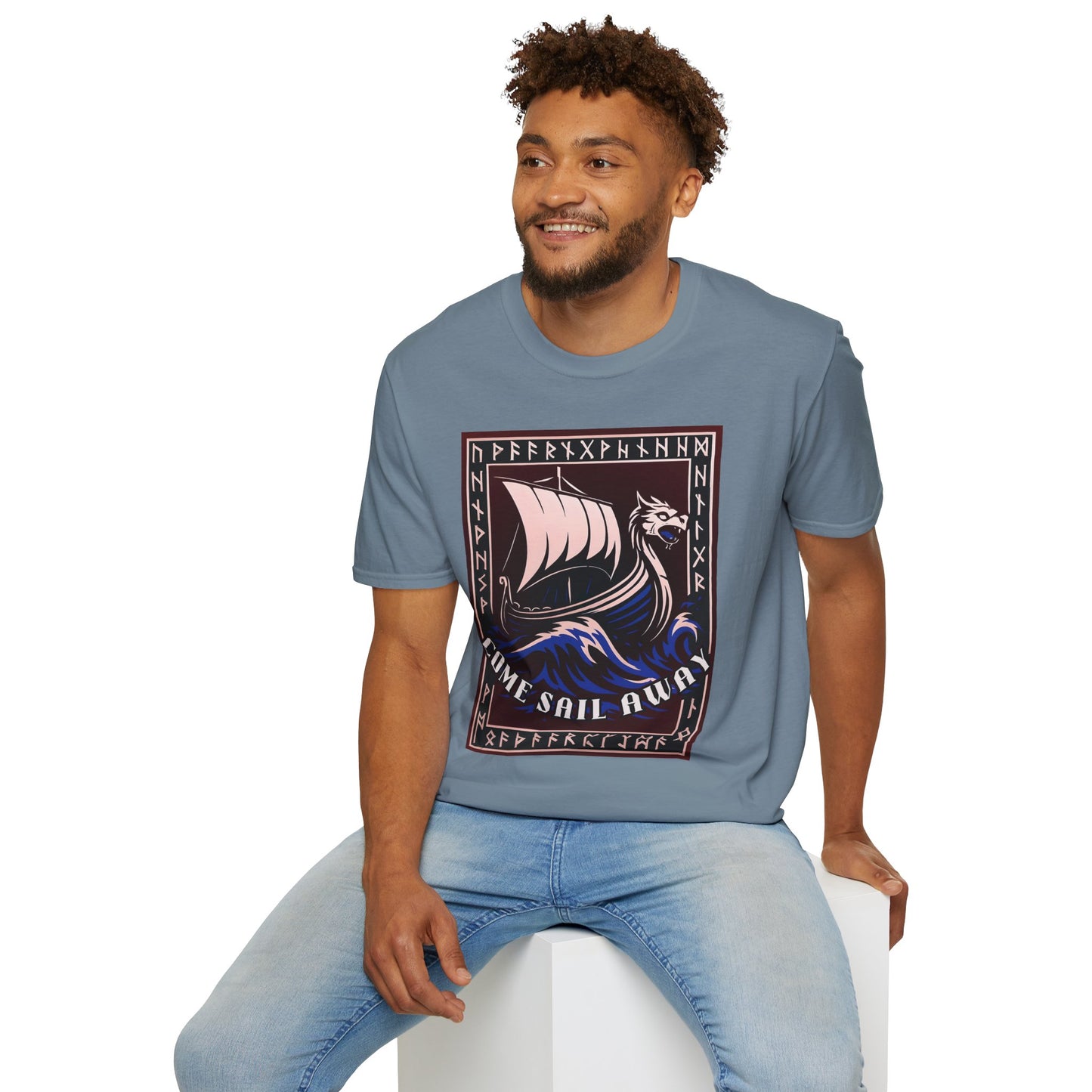 Nordic Runes Viking Ship - Unisex Softstyle T-Shirt