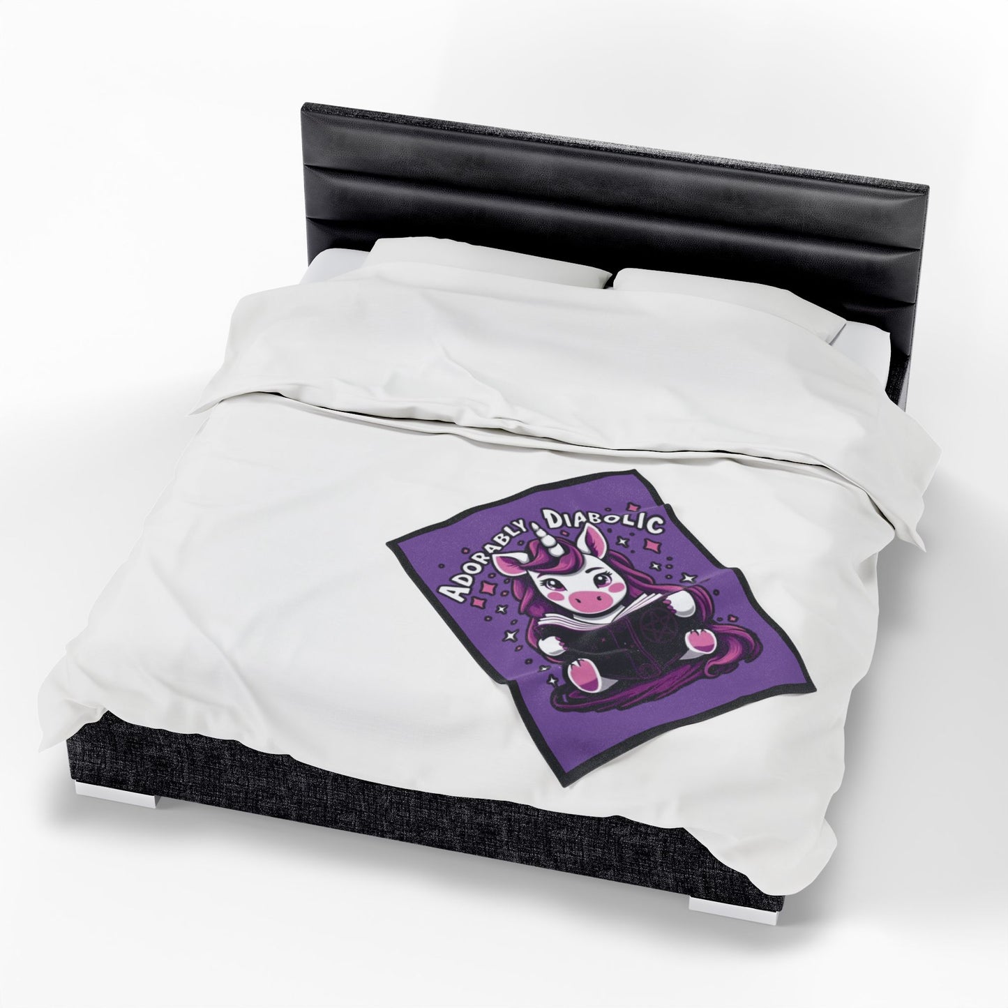 Adorably Diabolic Unicorn - Velveteen Plush Blanket