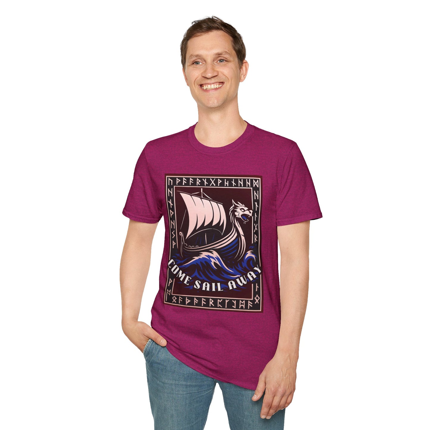 Nordic Runes Viking Ship - Unisex Softstyle T-Shirt