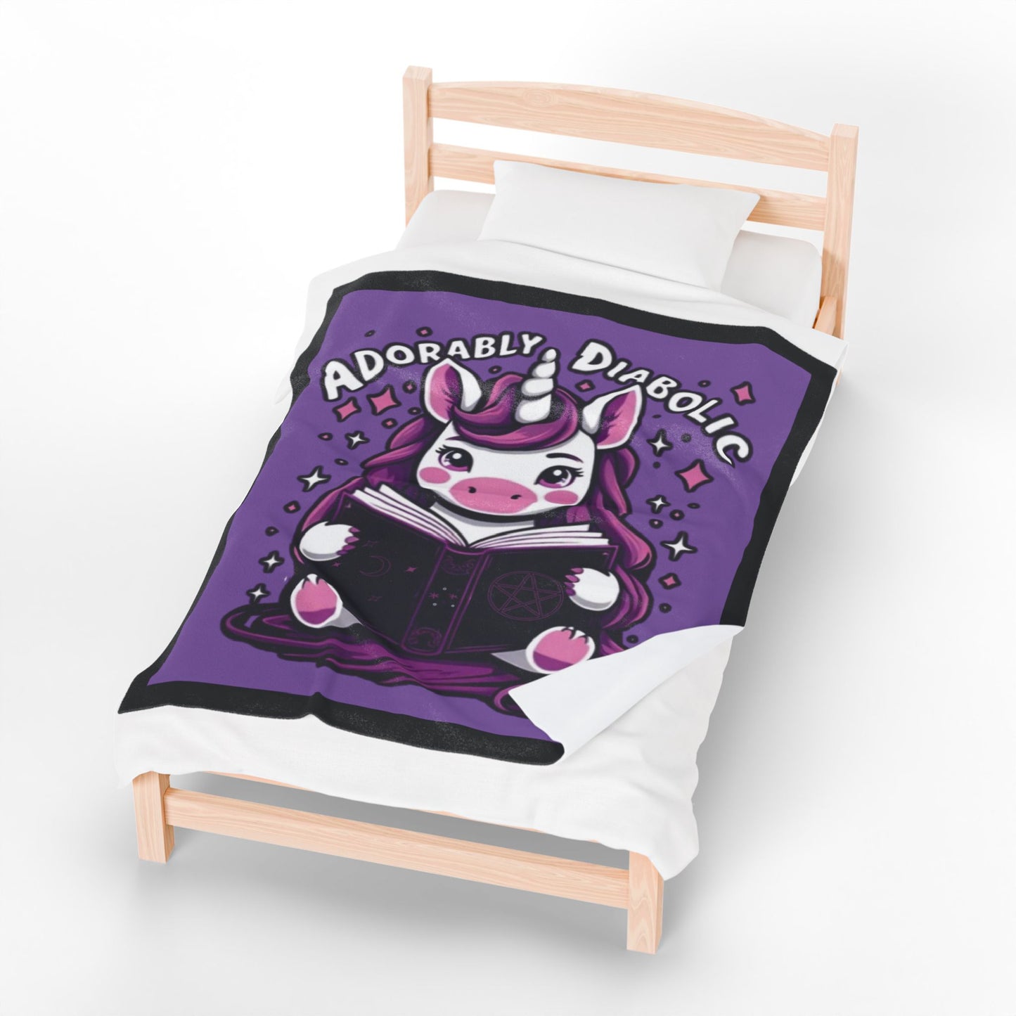 Adorably Diabolic Unicorn - Velveteen Plush Blanket