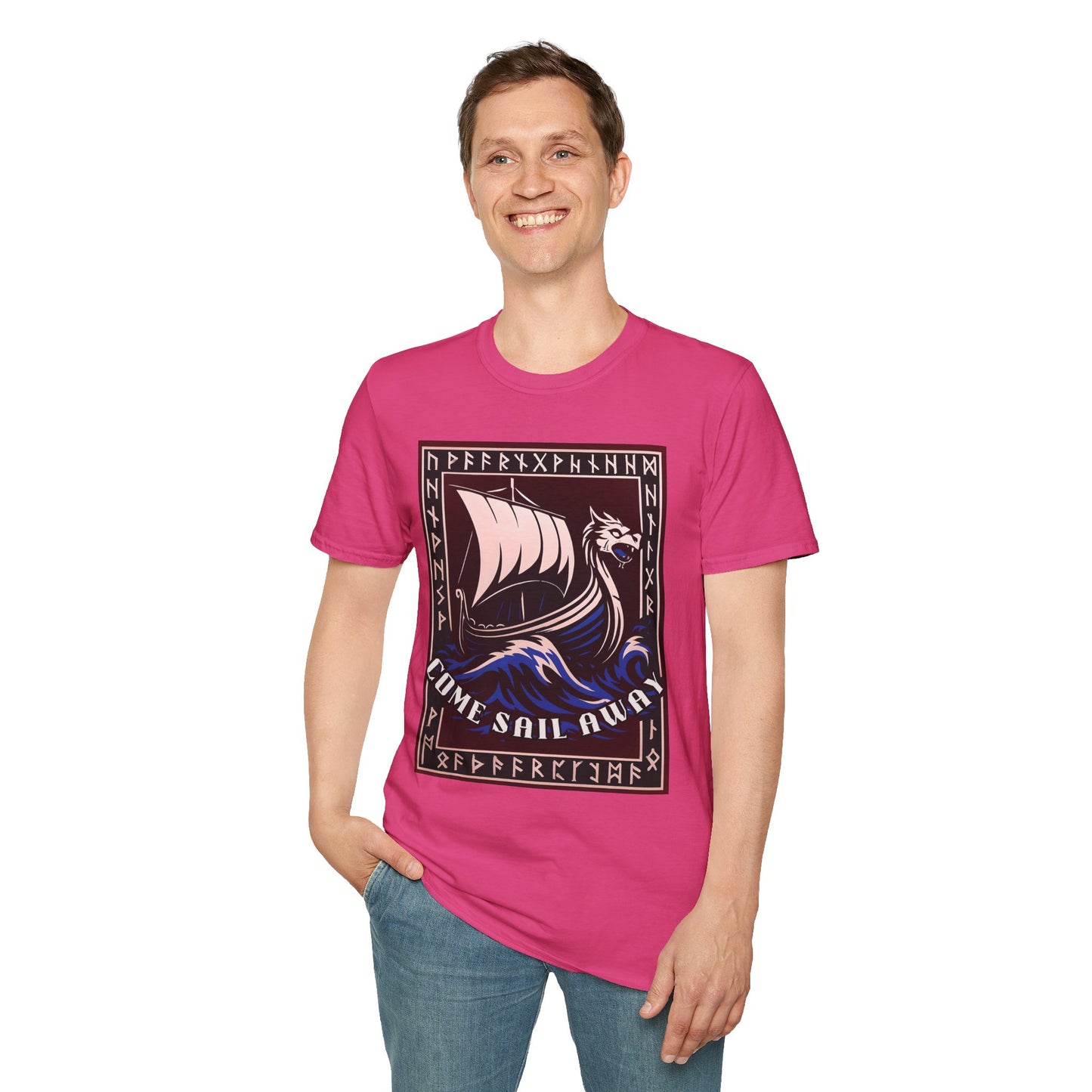 Nordic Runes Viking Ship - Unisex Softstyle T-Shirt