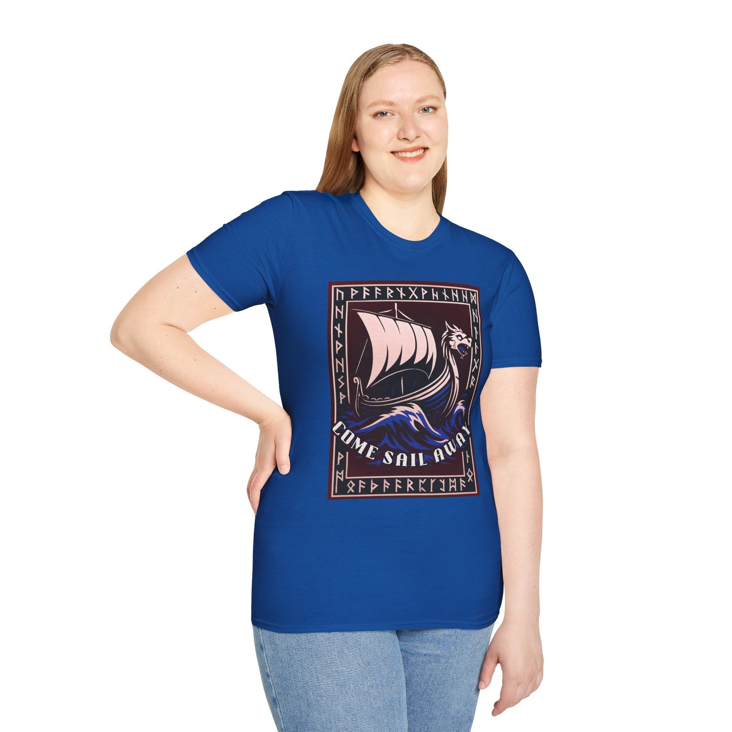 Nordic Runes Viking Ship - Unisex Softstyle T-Shirt