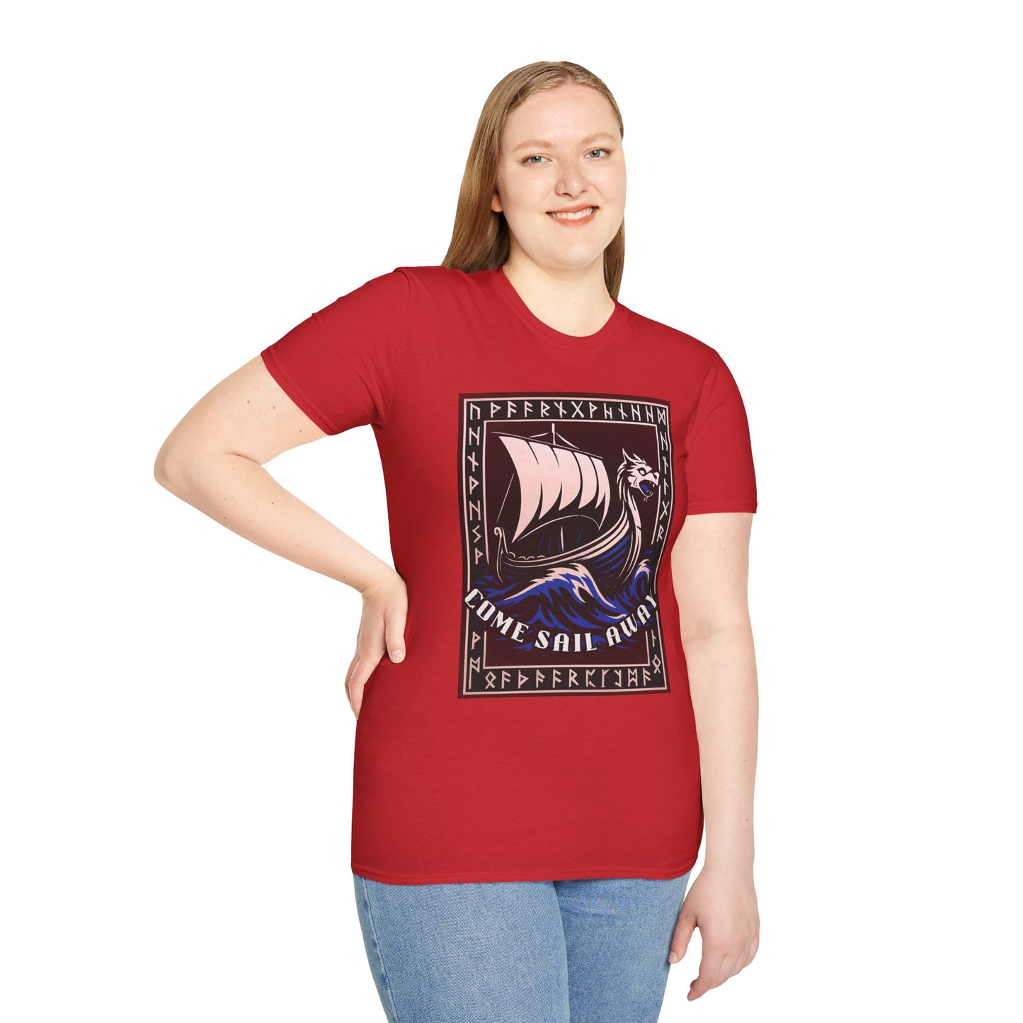 Nordic Runes Viking Ship - Unisex Softstyle T-Shirt