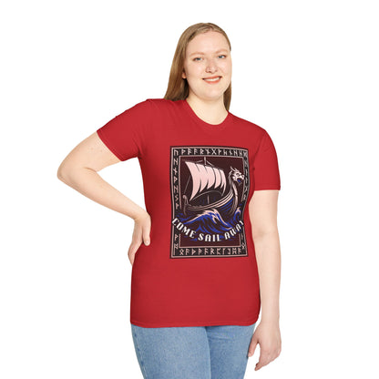 Nordic Runes Viking Ship - Unisex Softstyle T-Shirt