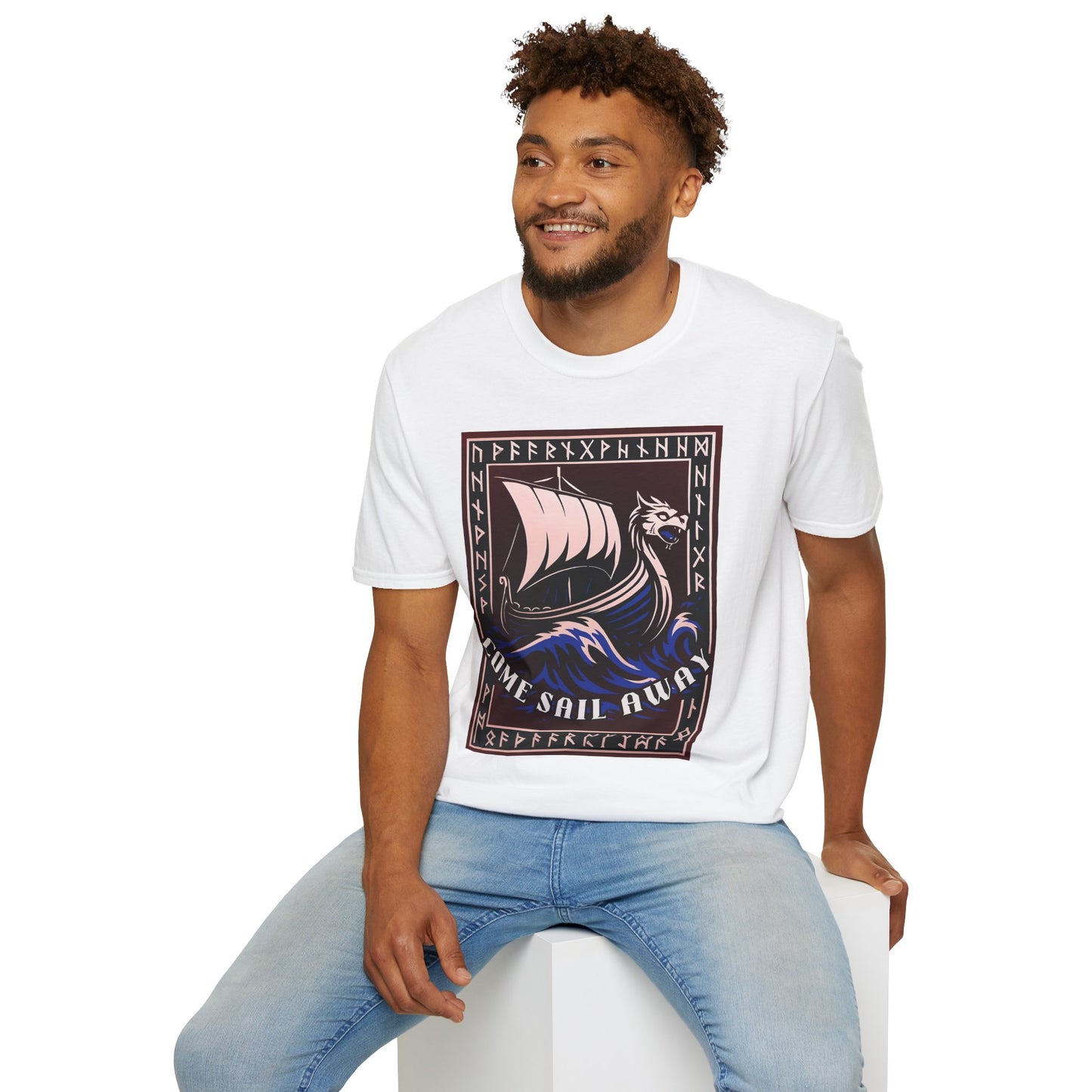 Nordic Runes Viking Ship - Unisex Softstyle T-Shirt