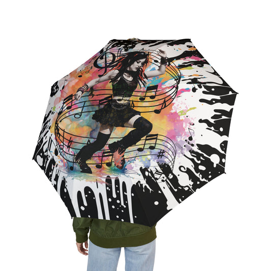 Music Brings Life Colorful Umbrella | Artistic Foldable Travel Umbrella for Music Lovers, Gift for Musicians, Stylish Rain Gear