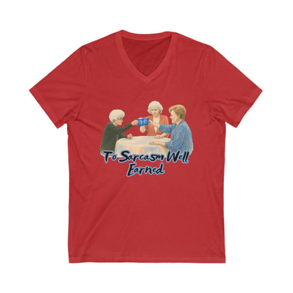 Sarcasm Earned V-Neck T-Shirt, Funny Tee, Gift for Sarcastic Friends, Family Humor Shirt, Casual Wear, Birthday Gift, Celebration Tee