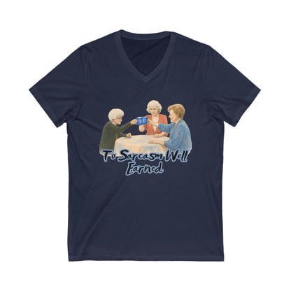 Sarcasm Earned V-Neck T-Shirt, Funny Tee, Gift for Sarcastic Friends, Family Humor Shirt, Casual Wear, Birthday Gift, Celebration Tee