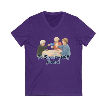 Sarcasm Earned V-Neck T-Shirt, Funny Tee, Gift for Sarcastic Friends, Family Humor Shirt, Casual Wear, Birthday Gift, Celebration Tee
