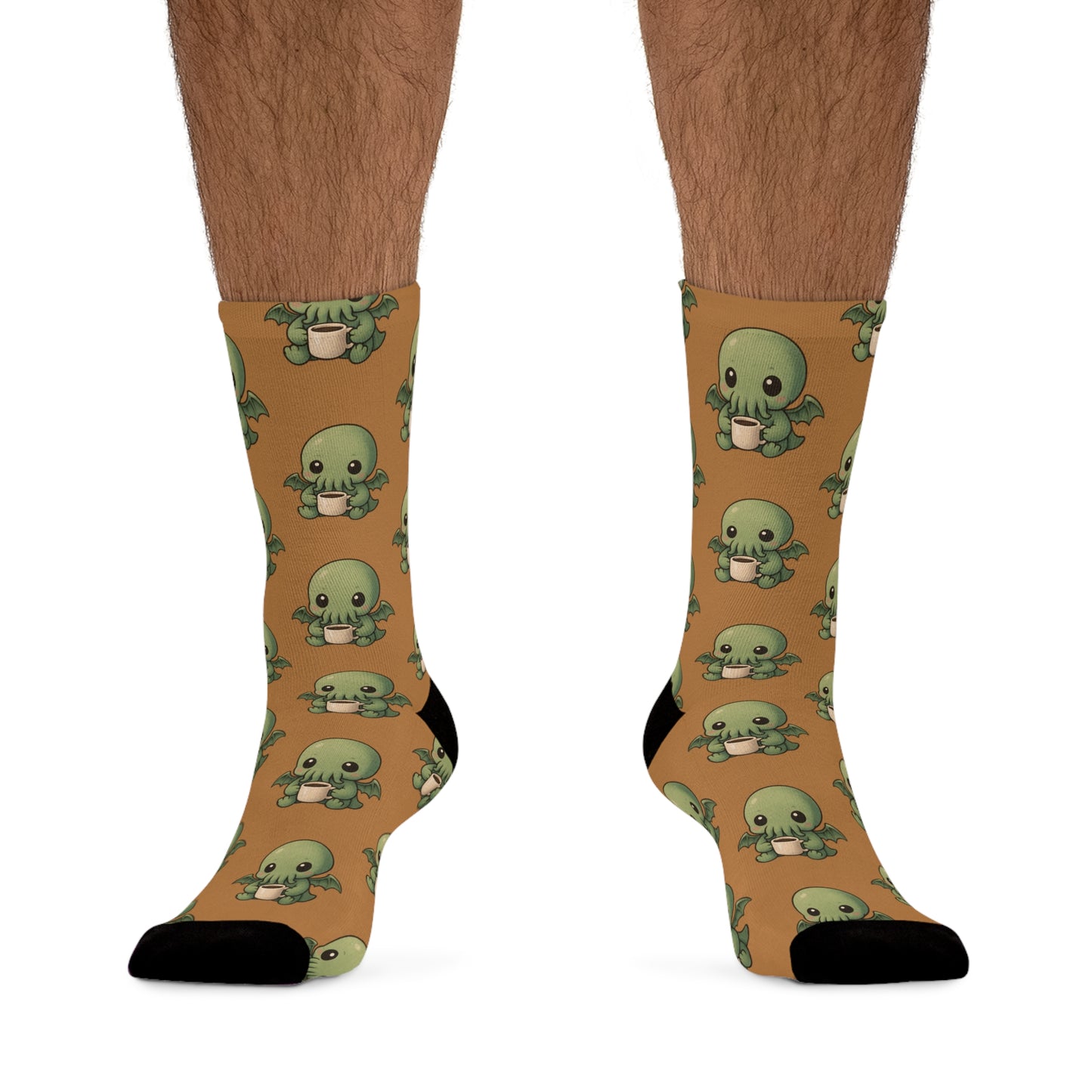Eco-Friendly Cthulhu Coffee Print Socks, Fun Casual Footwear, Gift for Sea Lovers, Unique Sustainable Fashion, Perfect for Everyday Wear
