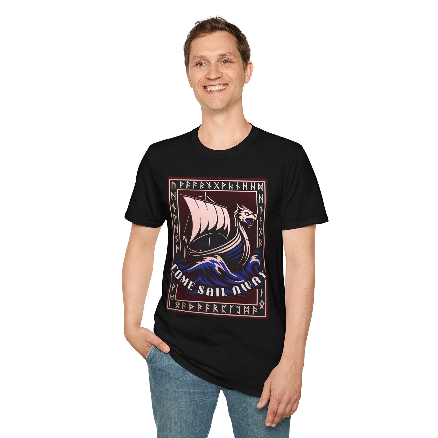 Nordic Runes Viking Ship - Unisex Softstyle T-Shirt