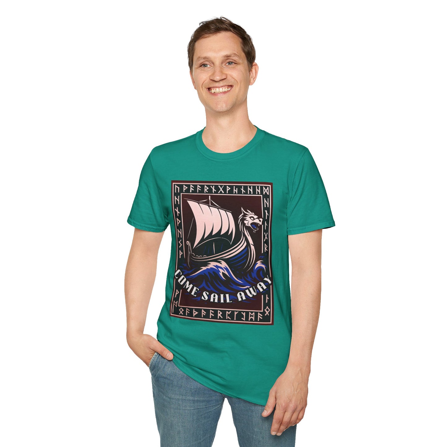 Nordic Runes Viking Ship - Unisex Softstyle T-Shirt