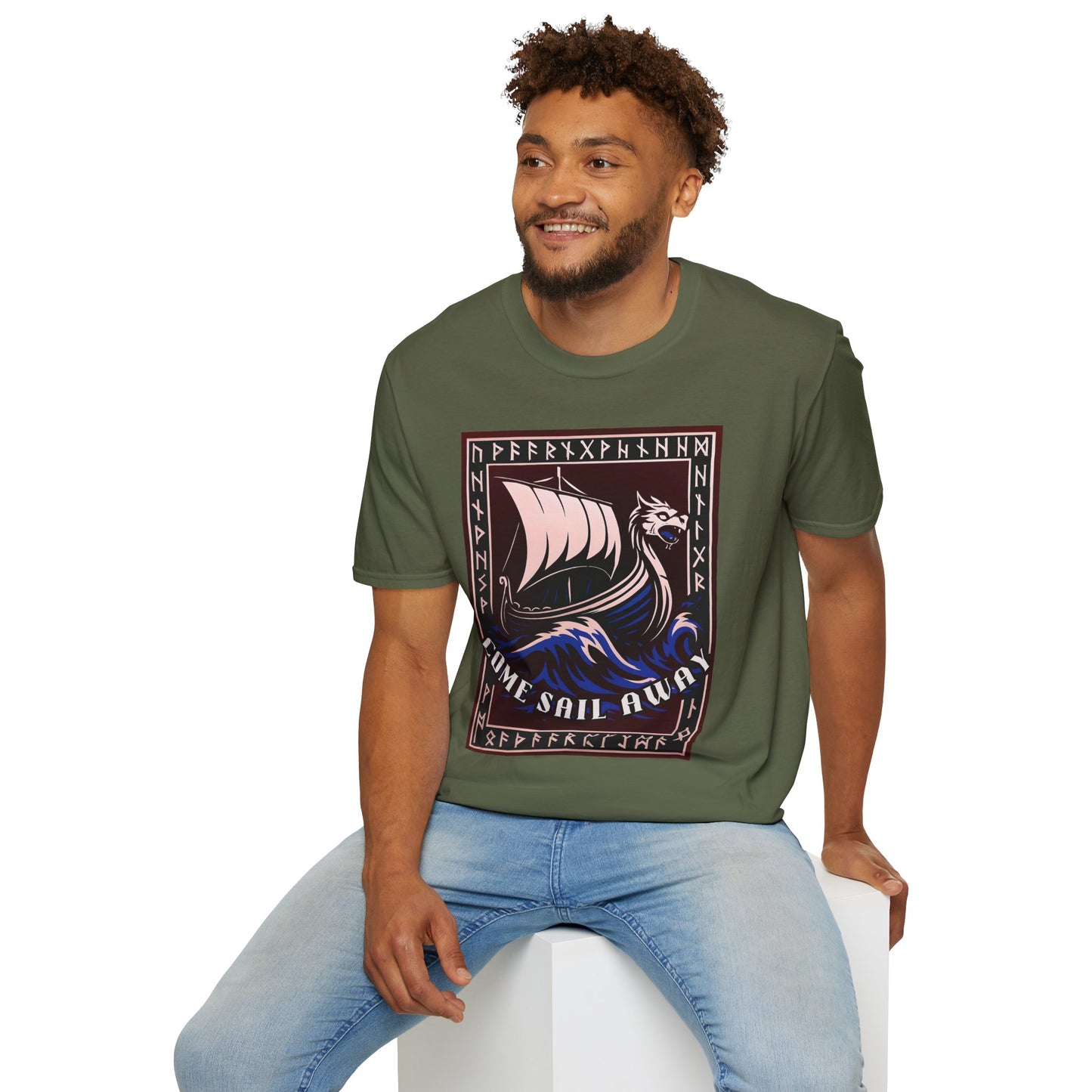 Nordic Runes Viking Ship - Unisex Softstyle T-Shirt