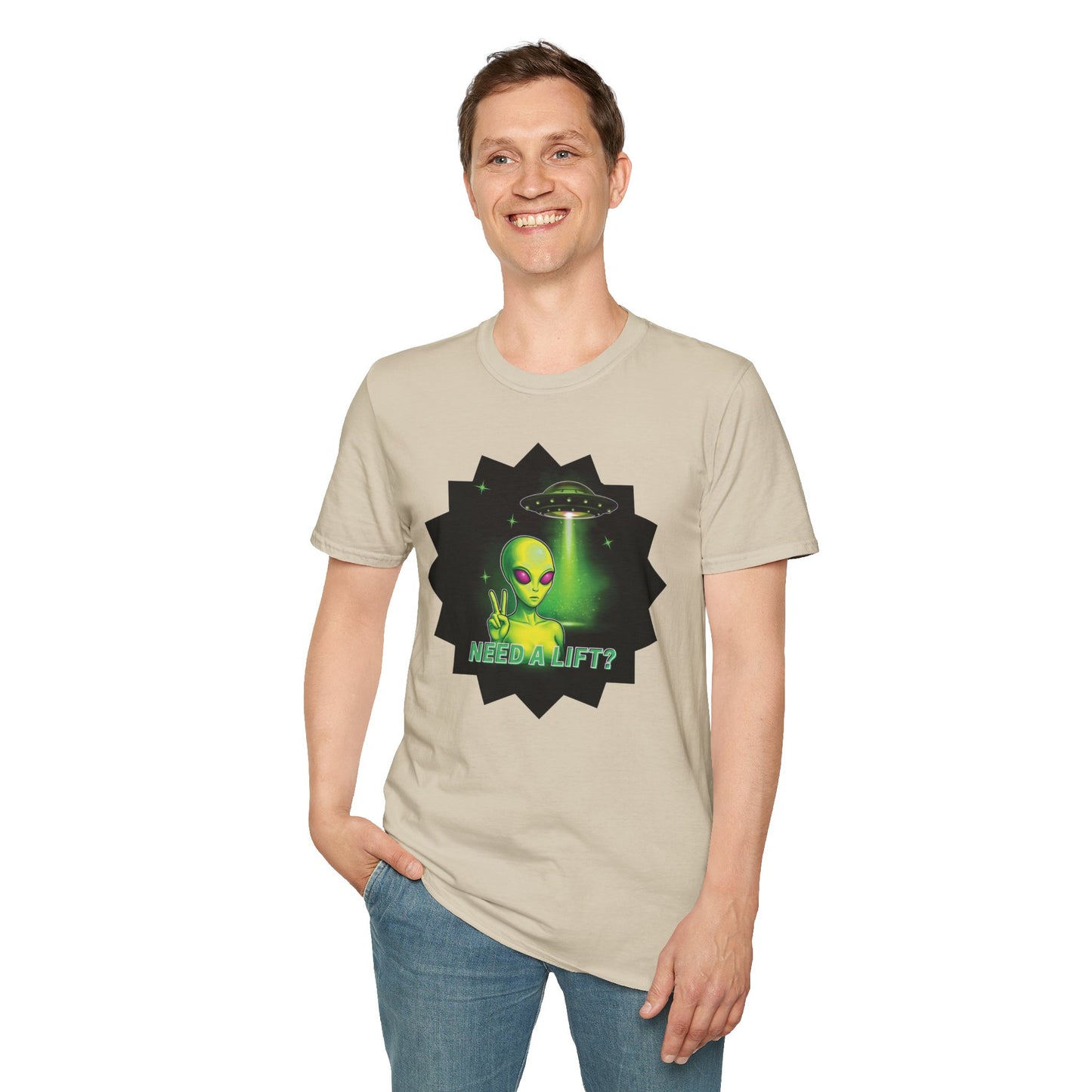 Cool Alien Peace Sign - Need a Lift - Unisex Softstyle T-Shirt