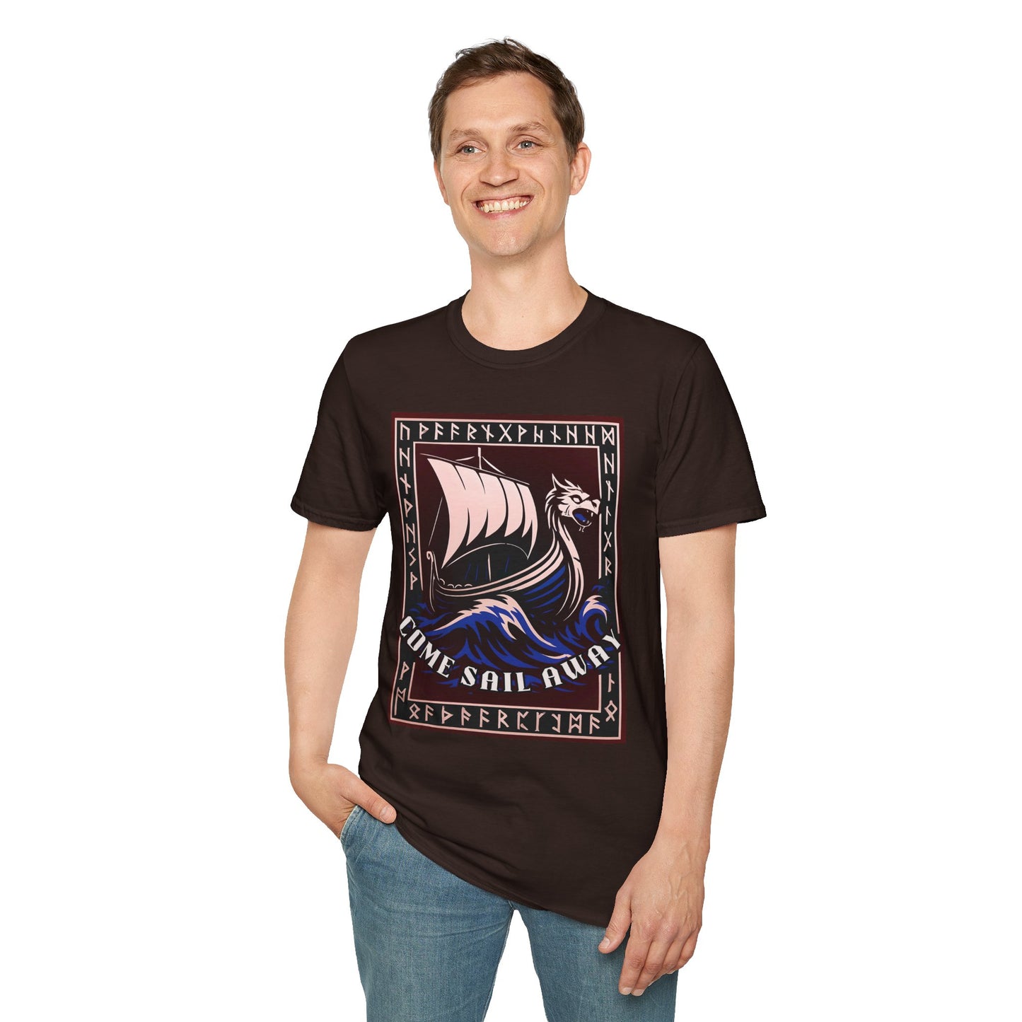 Nordic Runes Viking Ship - Unisex Softstyle T-Shirt