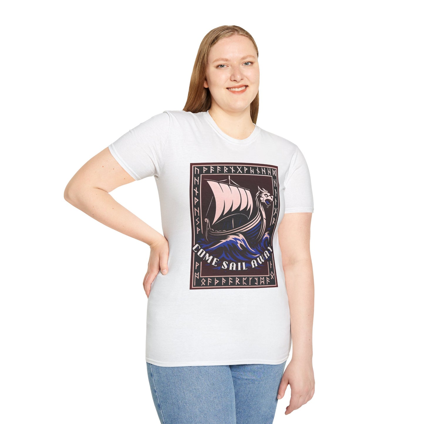 Nordic Runes Viking Ship - Unisex Softstyle T-Shirt