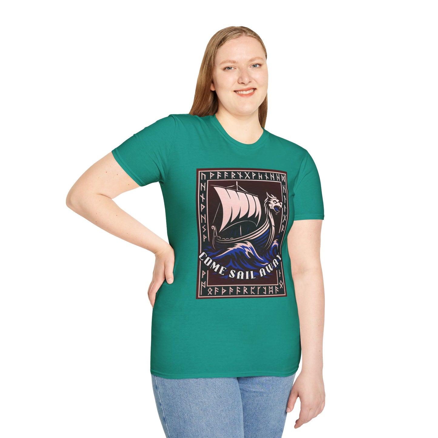 Nordic Runes Viking Ship - Unisex Softstyle T-Shirt