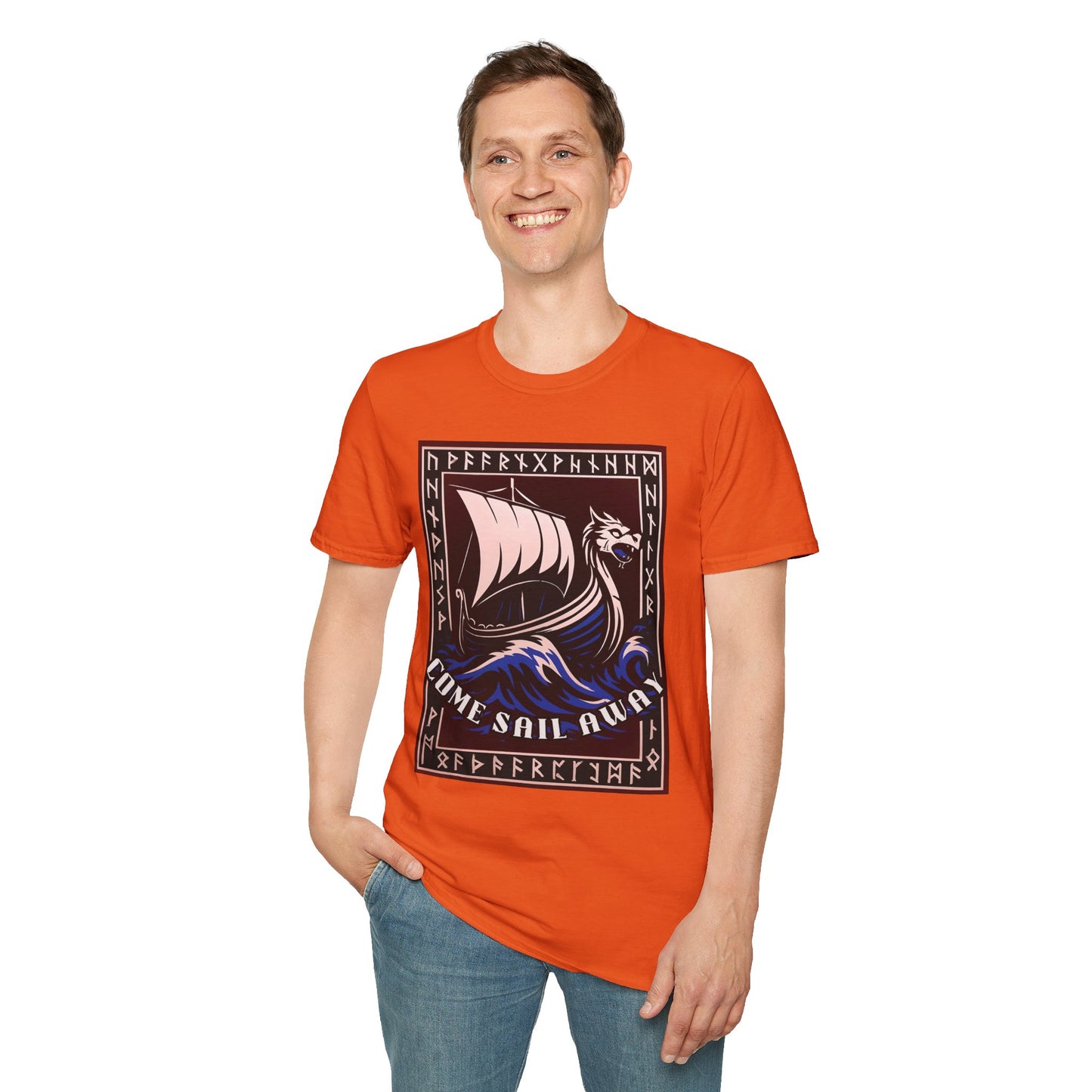 Nordic Runes Viking Ship - Unisex Softstyle T-Shirt