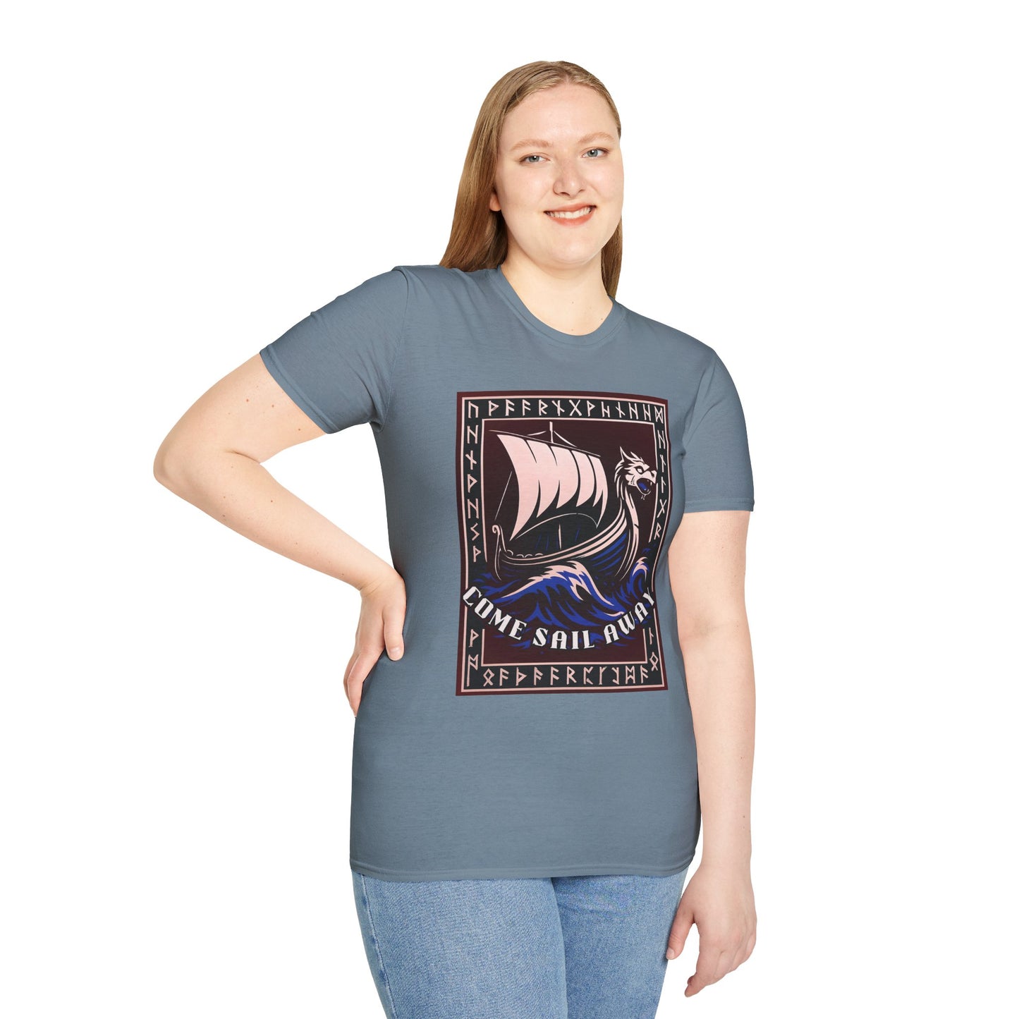 Nordic Runes Viking Ship - Unisex Softstyle T-Shirt