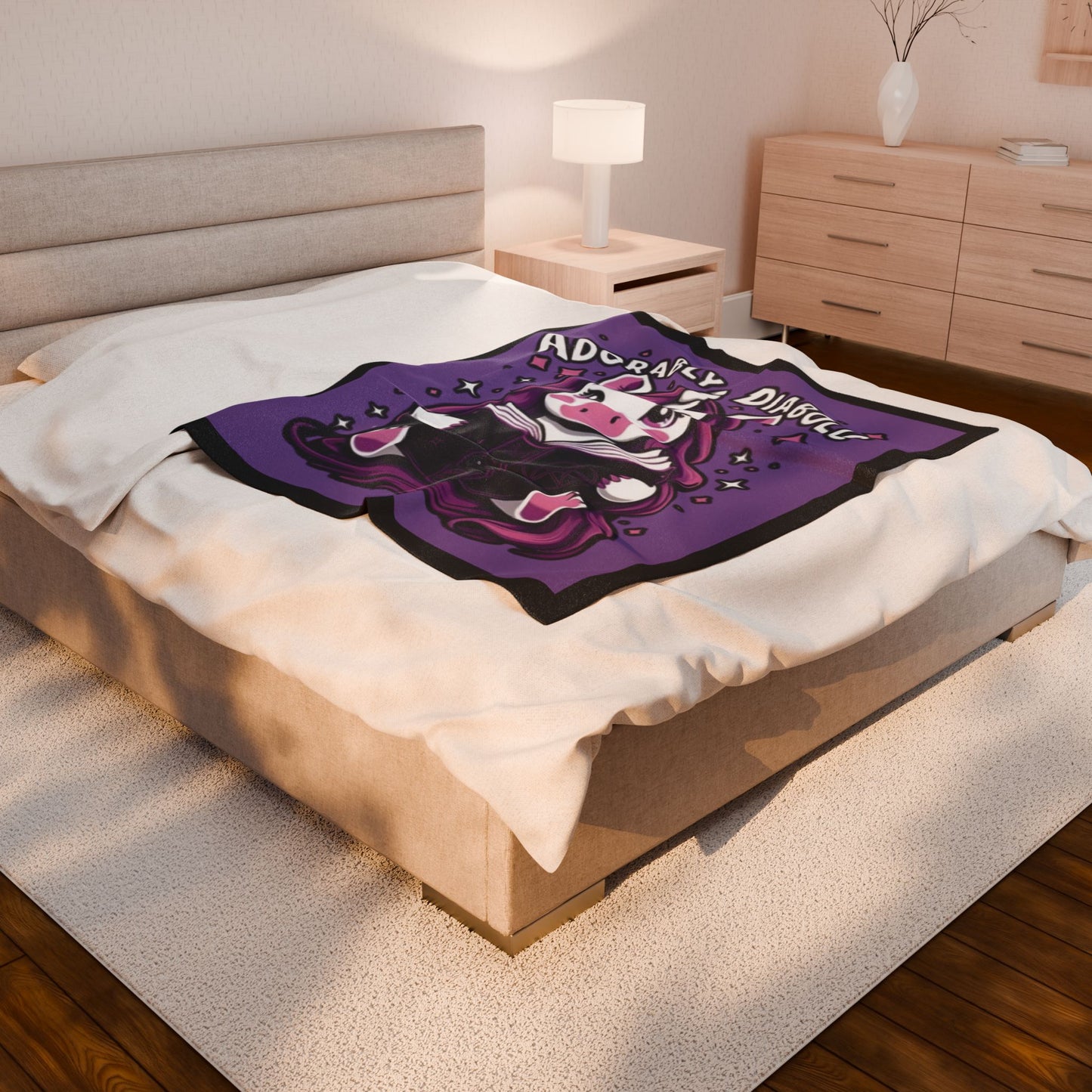 Adorably Diabolic Unicorn - Velveteen Plush Blanket