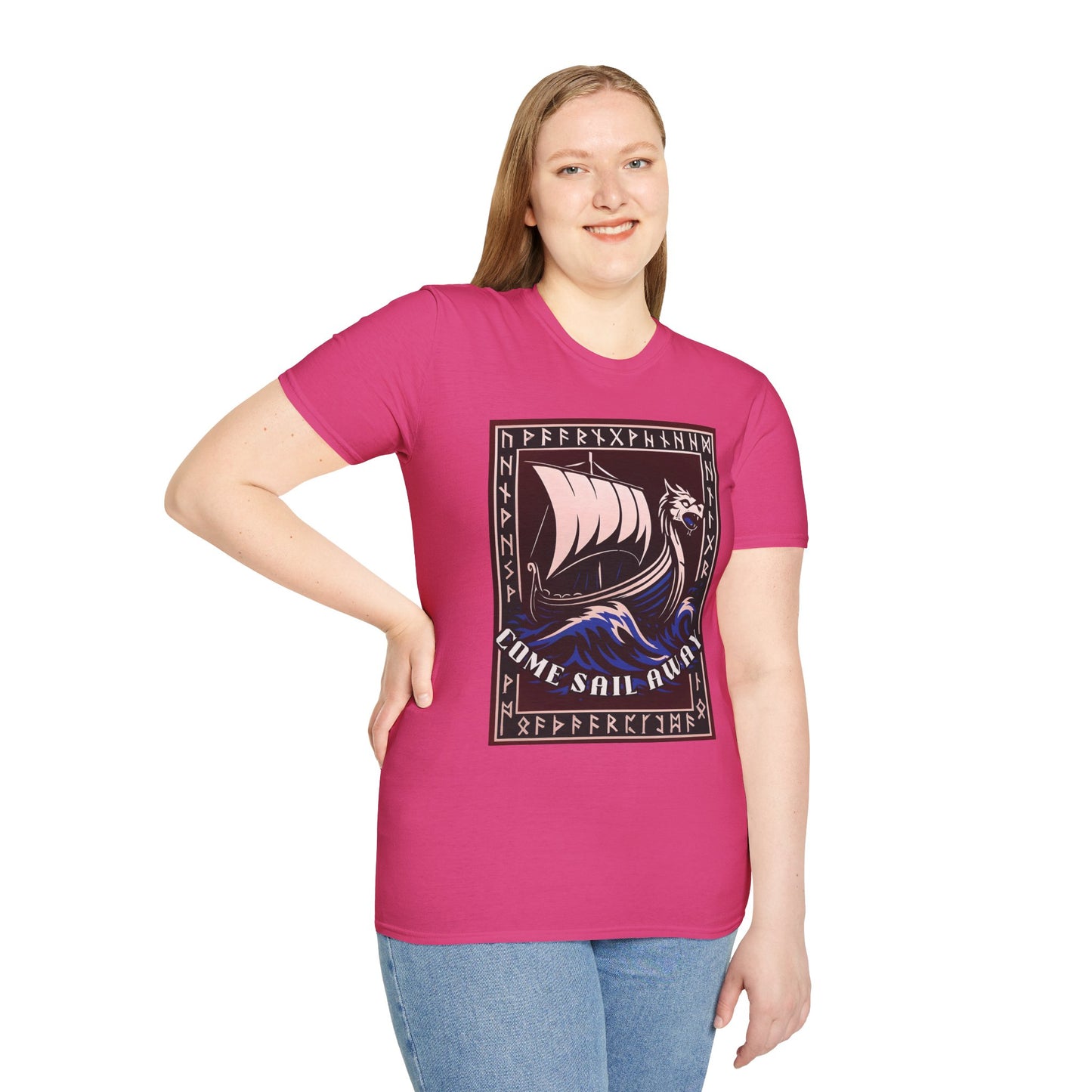 Nordic Runes Viking Ship - Unisex Softstyle T-Shirt